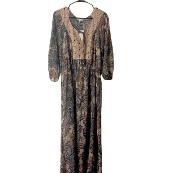 DR2 By Daniel Rainn Long Paisley Boho Dress Size L - Picture 1 of 9